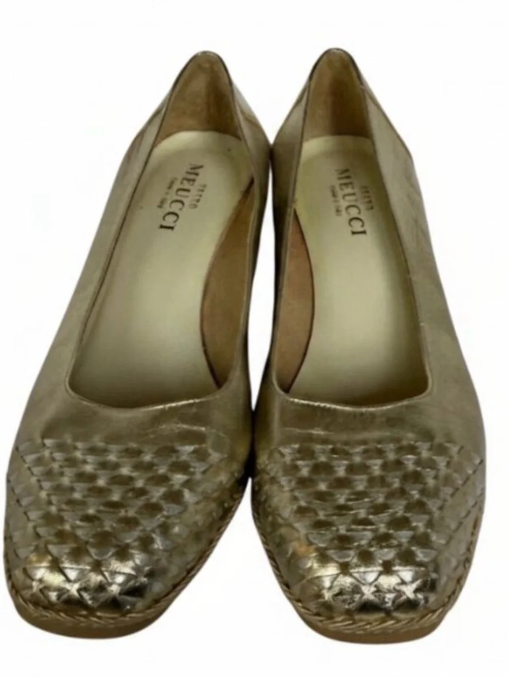 Merucci Gold Metallic Woven Wedge Flats Made in Italy SZ 9